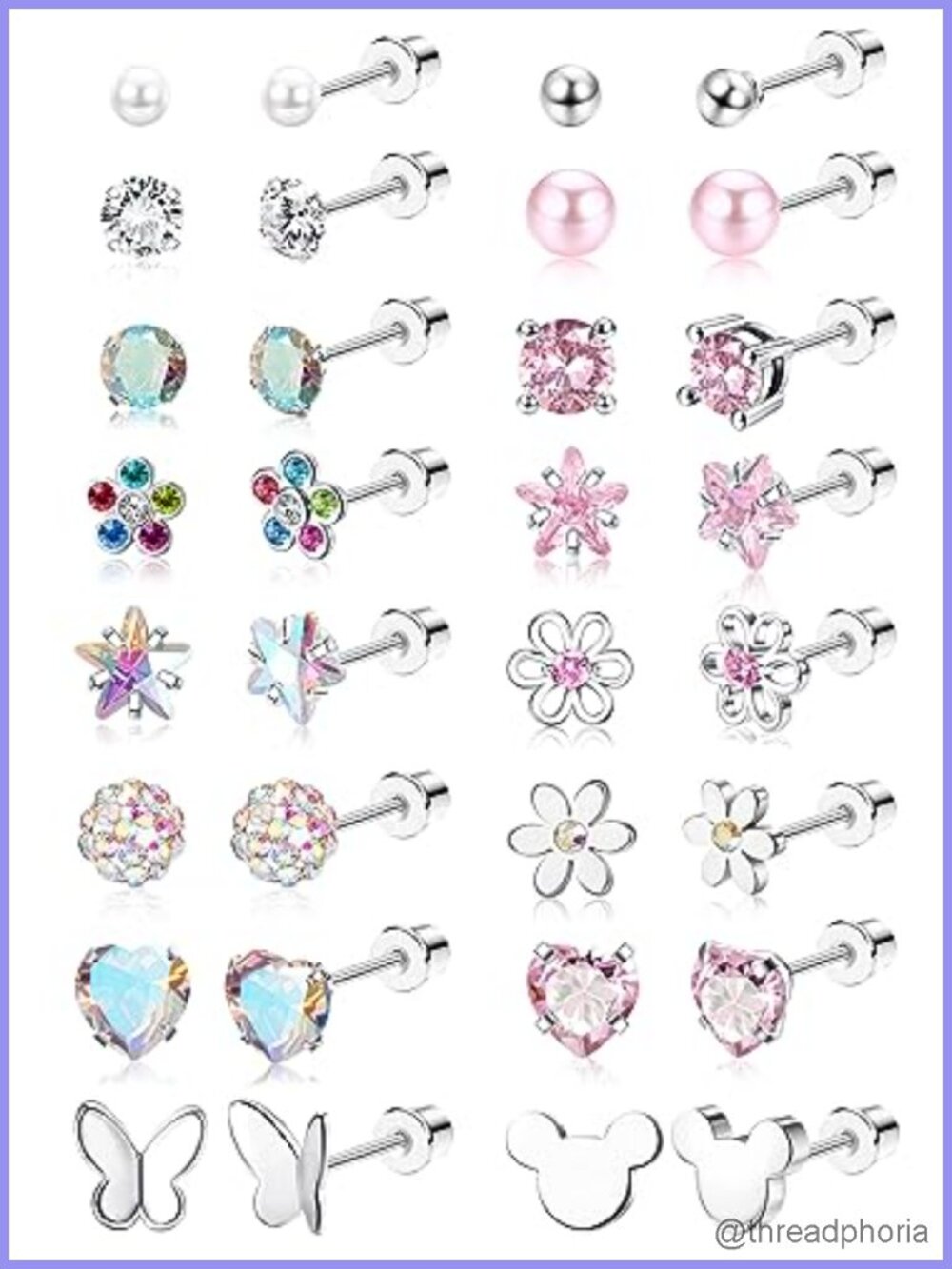 16 Pairs Hypoallergenic Screw Back Stud Earrings Set for Girls